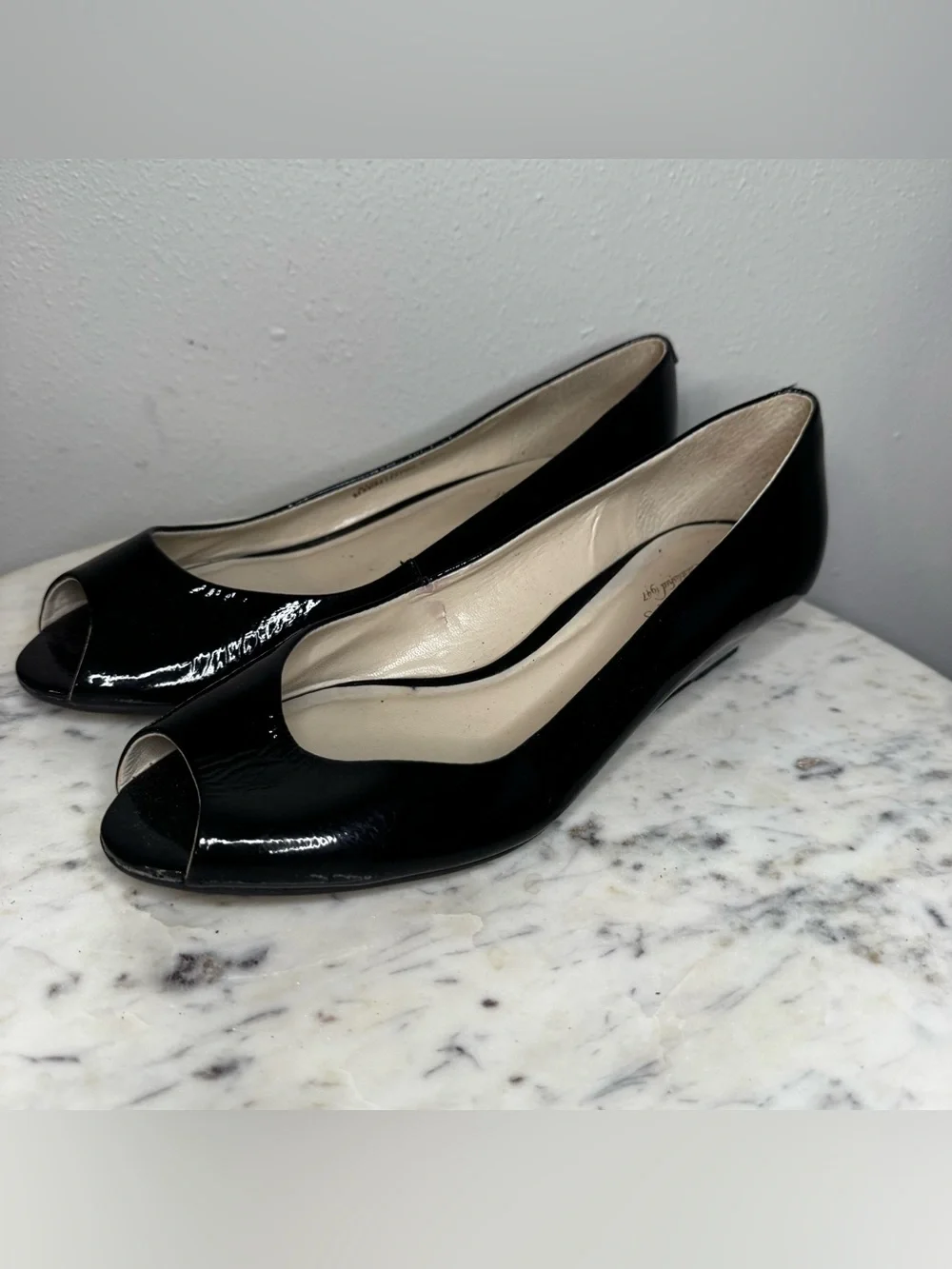 Talbots Wedges Size 9 black Patent Leather Made in Brazil